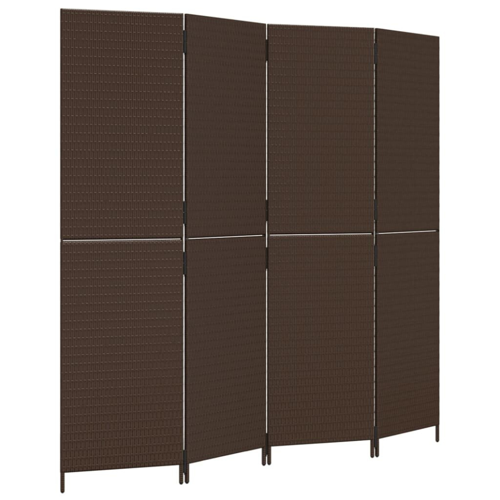 vidaXL Room Divider 4 Panels Privacy Screen Balcony Screen Brown Poly Rattan