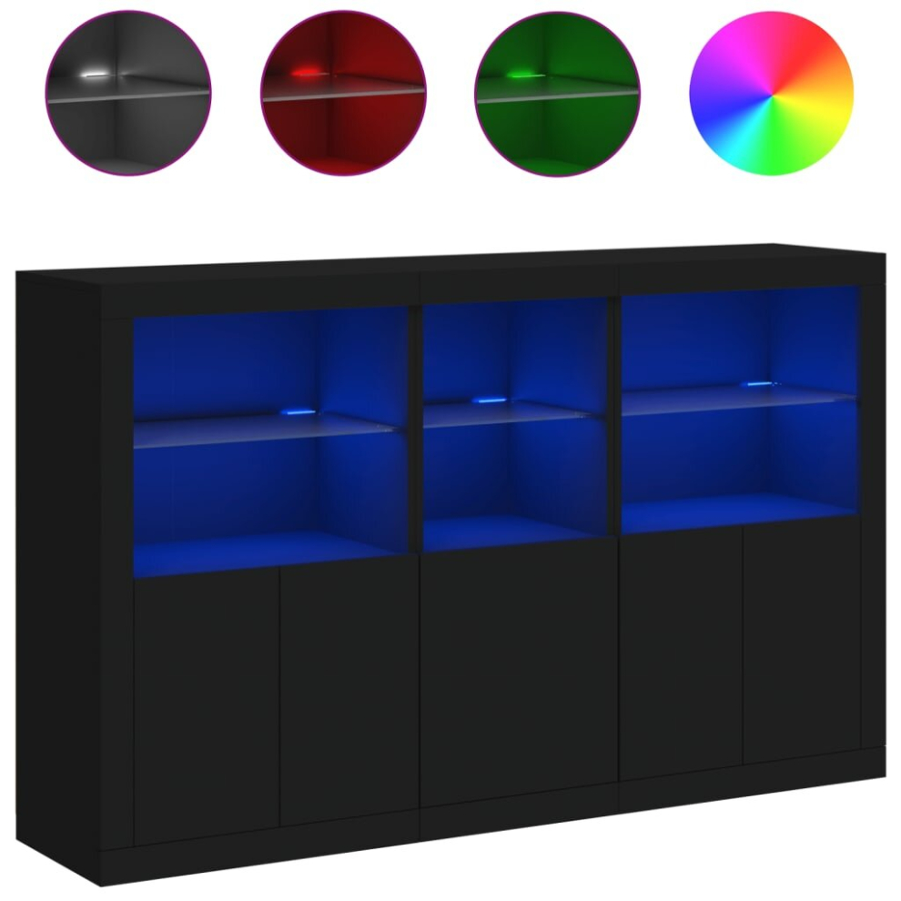 (black) vidaXL Sideboard With LED Lights Home Cupboard Side Cabinet Storage Highboard