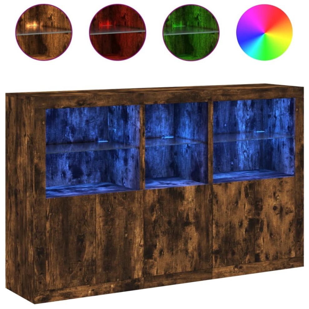 Vidaxl (Smoked Oak) Sideboard With Led Lights Home Cupboard Side Cabinet Storage Highboard