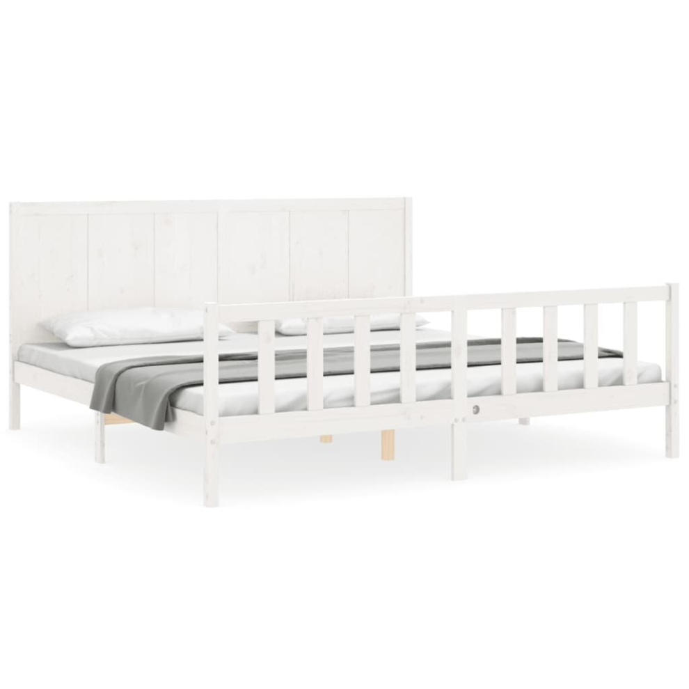 (white, 180 x 200 cm) vidaXL Bed Frame Platform Bed with Headboard White Super King Size Solid Wood