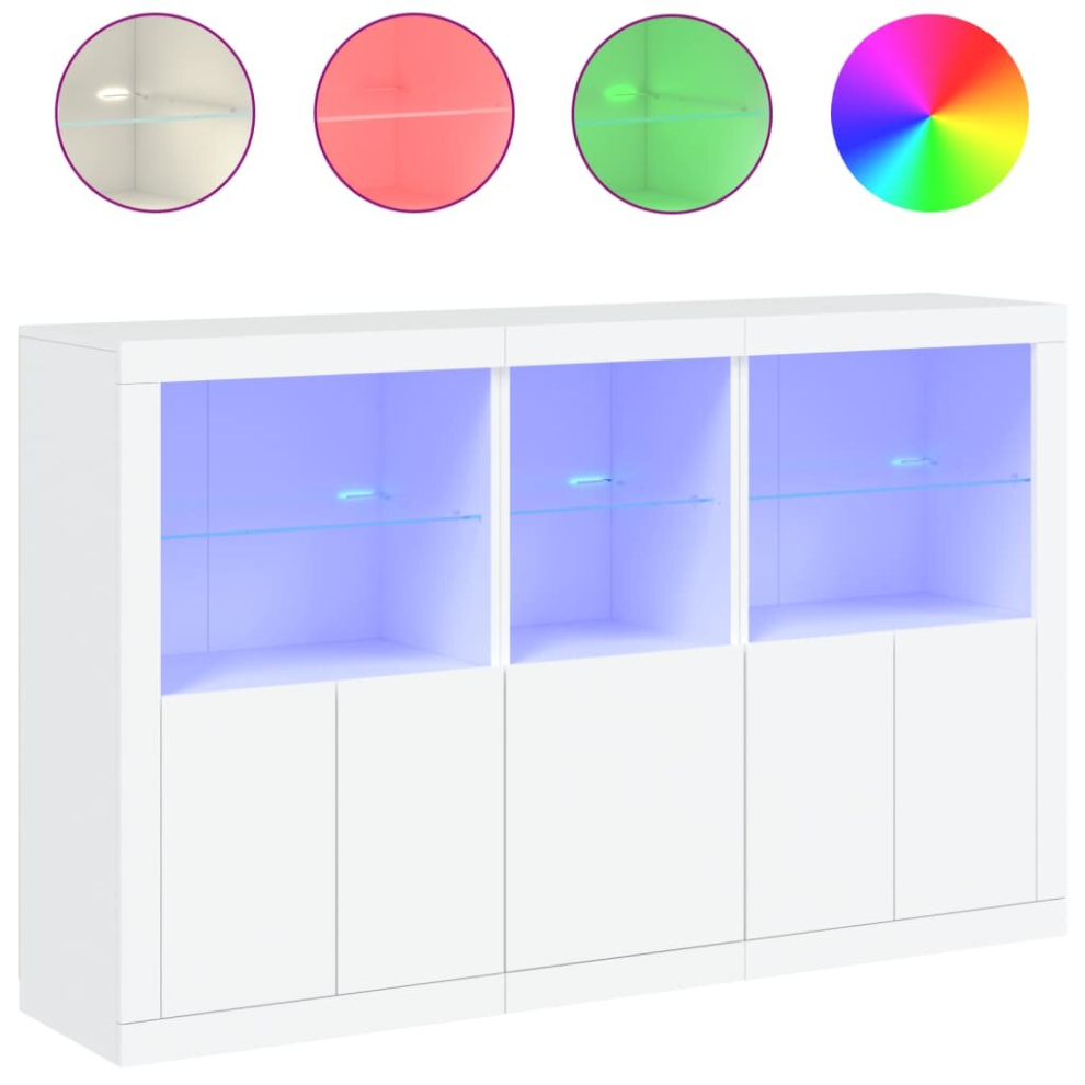 Vidaxl (White) Sideboard With Led Lights Home Cupboard Side Cabinet Storage Highboard