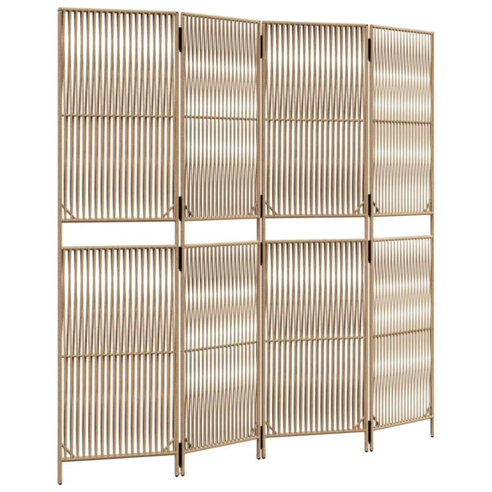 vidaXL Room Divider 4 Panels Privacy Screen Balcony Screen Beige Poly Rattan