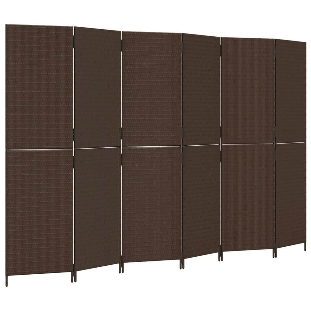 vidaXL Room Divider 6 Panels Privacy Screen Balcony Screen Brown Poly Rattan