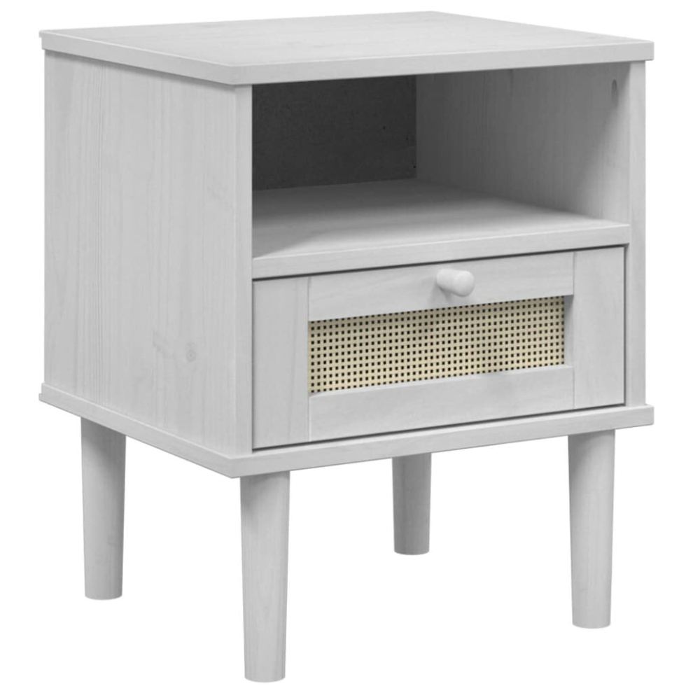 vidaXL Bedside Cabinet Nightstand SENJA Rattan Look White Solid Wood Pine