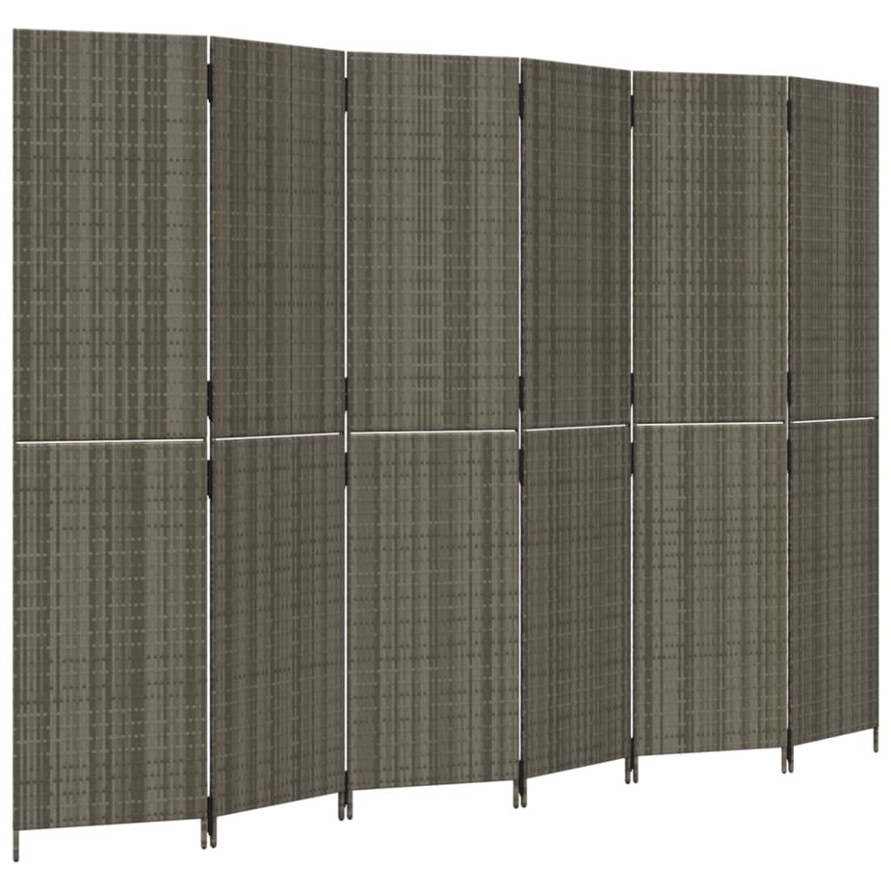 vidaXL Room Divider 6 Panels Privacy Screen Balcony Screen Grey Poly Rattan