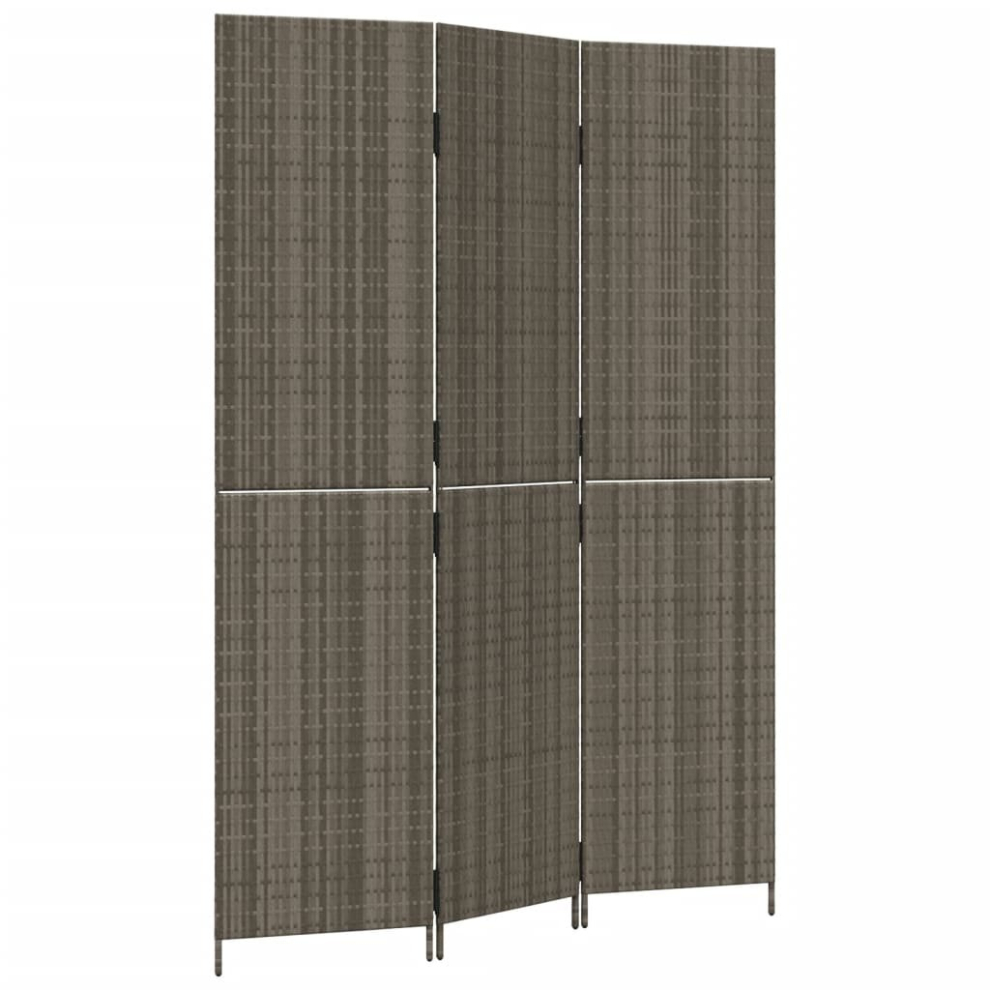 vidaXL Room Divider 3 Panels Privacy Screen Balcony Screen Grey Poly Rattan