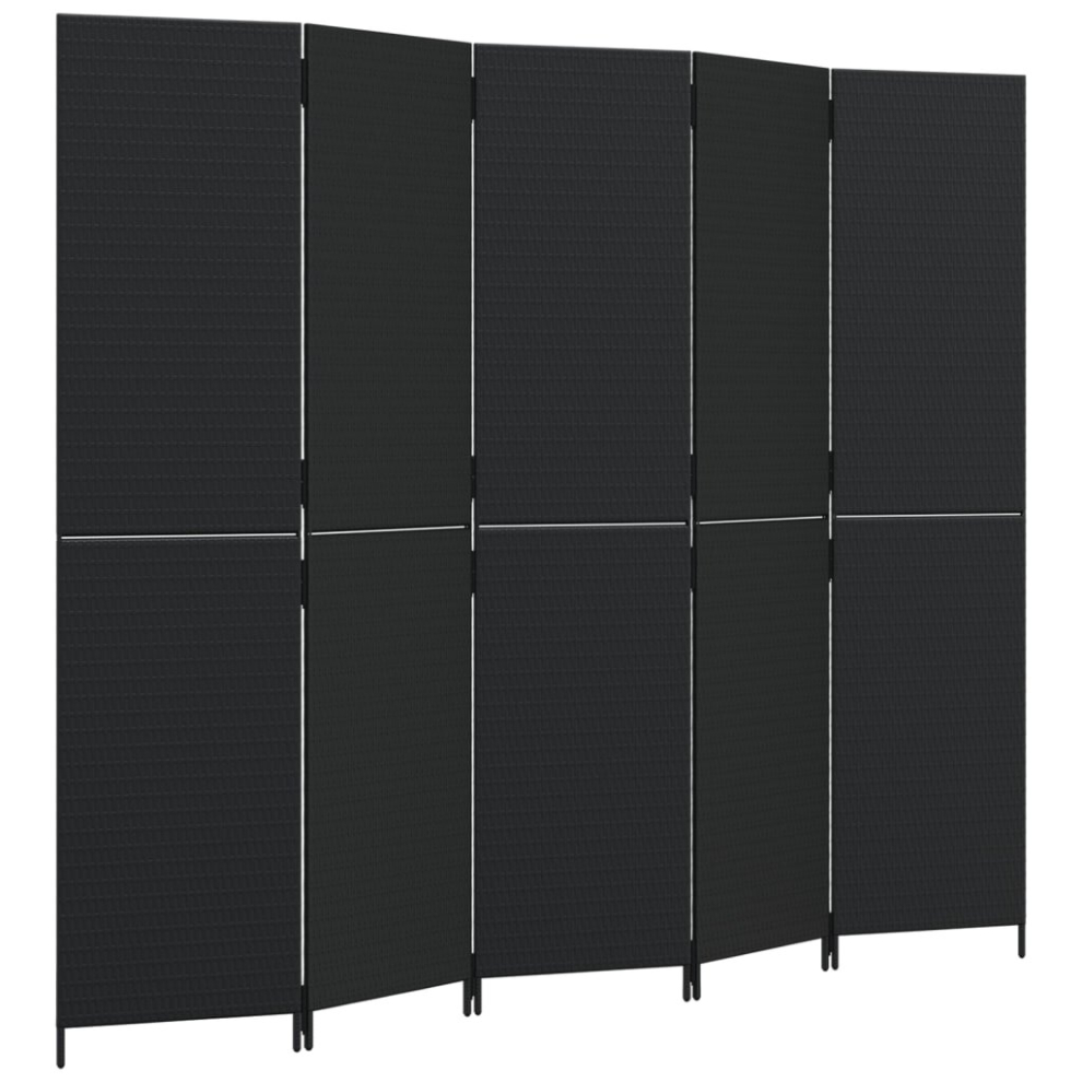 vidaXL Room Divider 5 Panels Privacy Screen Balcony Screen Black Poly Rattan