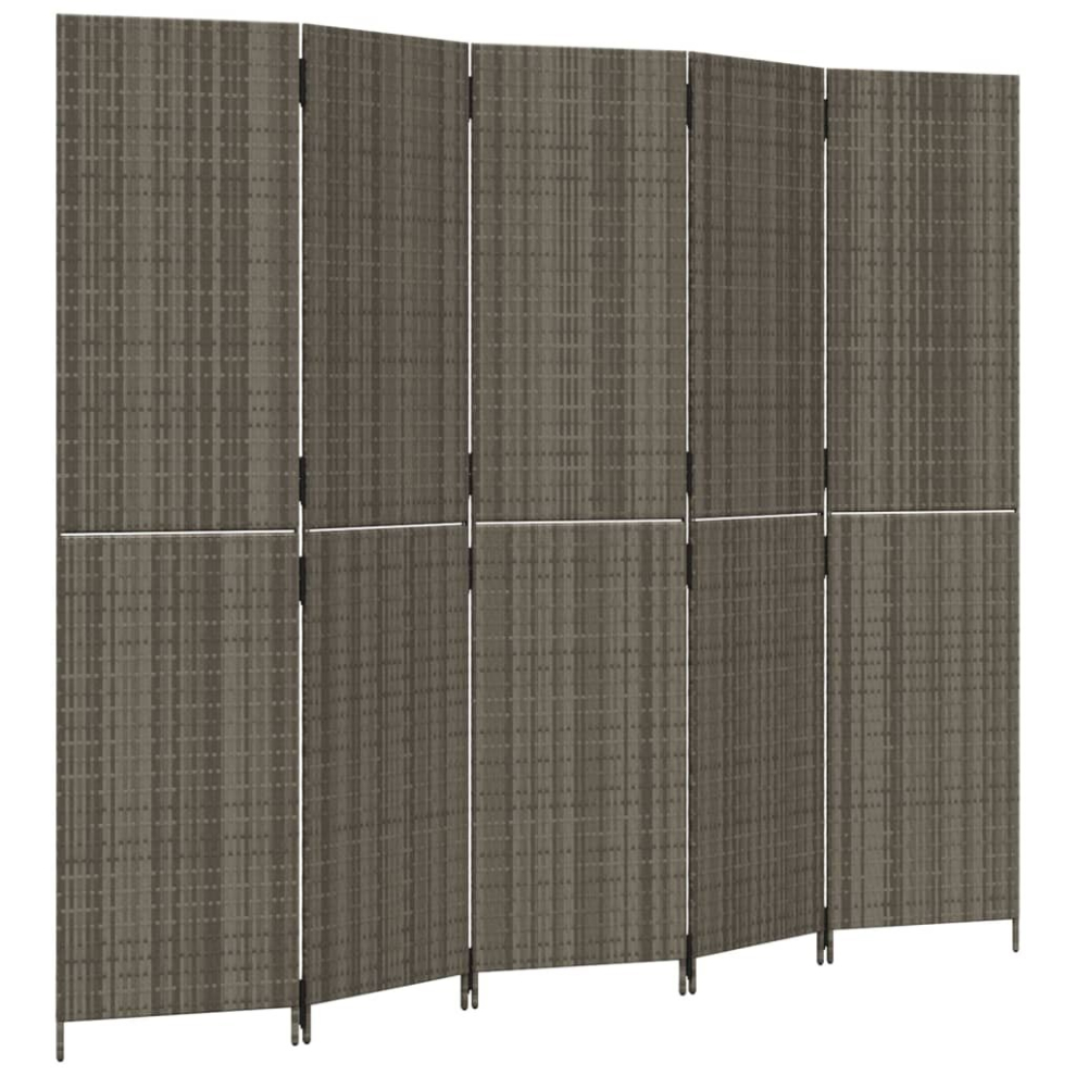 vidaXL Room Divider 5 Panels Privacy Screen Balcony Screen Grey Poly Rattan