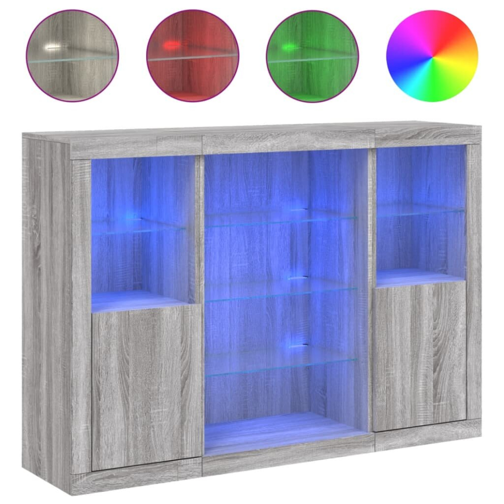 Vidaxl (Grey Sonoma) Sideboards With Led Lights Cupboard Side Cabinet 3 Pcs Engineered Wood