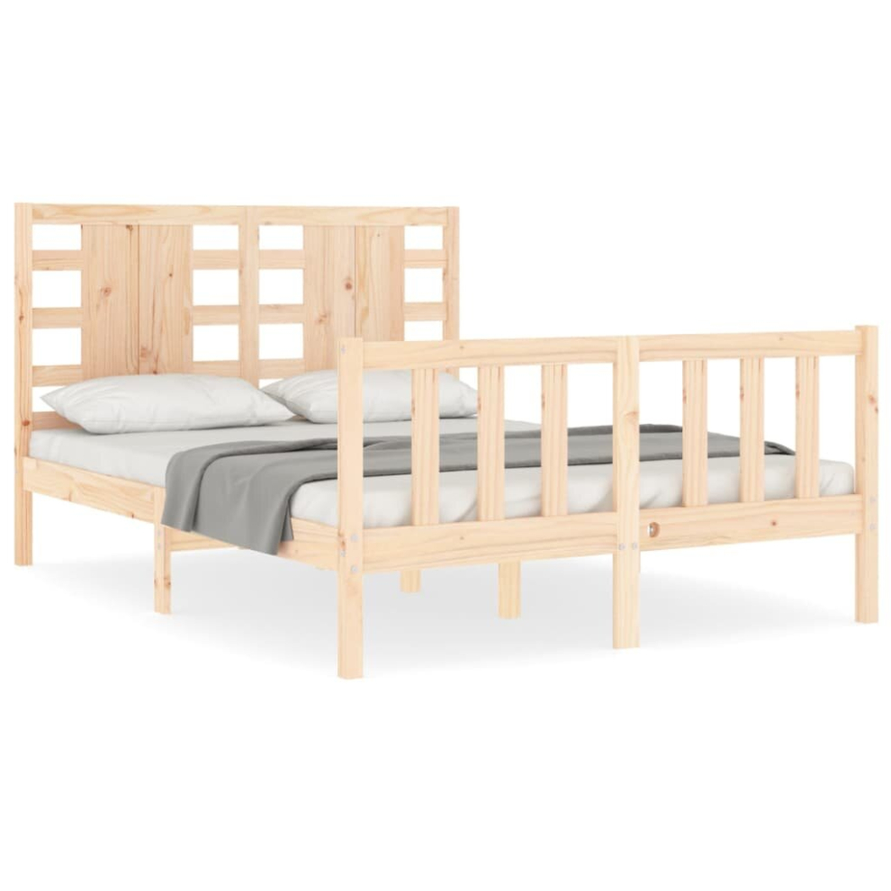 (natural, 135 x 190 cm) vidaXL Bed Frame Bed Base Wooden Platform Bed with Headboard Double Solid Wood