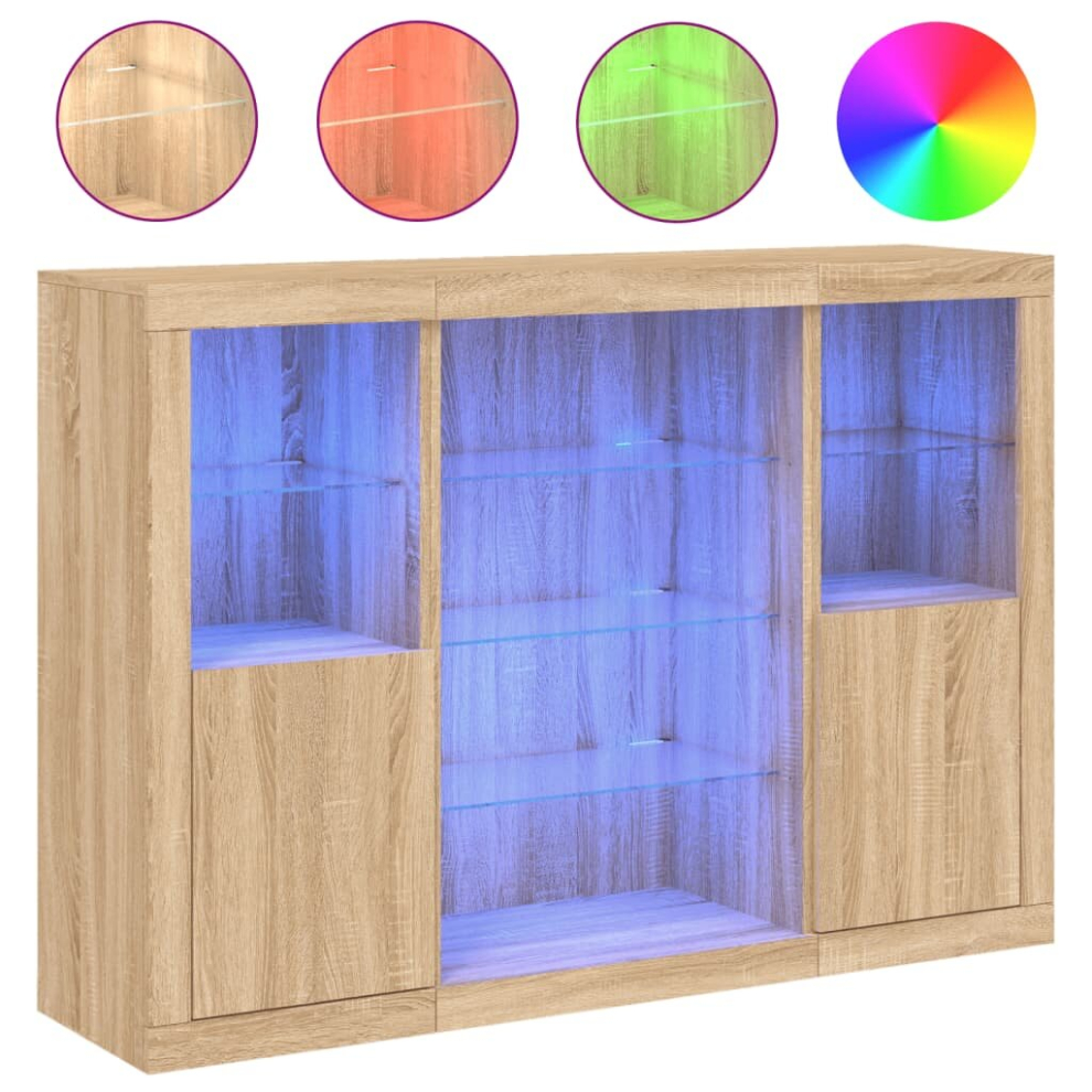 Vidaxl (Sonoma Oak) Sideboards With Led Lights Cupboard Side Cabinet 3 Pcs Engineered Wood