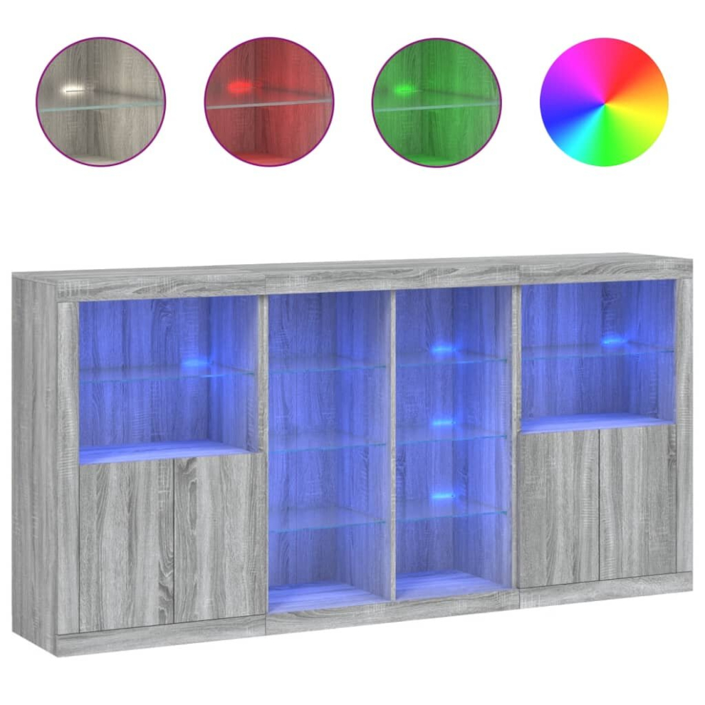 Vidaxl (Grey Sonoma) Sideboard With Led Lights Home Cupboard Side Cabinet Storage Highboard