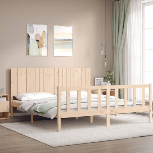 VidaXL (natural, 180 x 200 cm) vidaXL Bed Frame Bed Base Platform Bed with Headboard Small Single Solid Wood 2