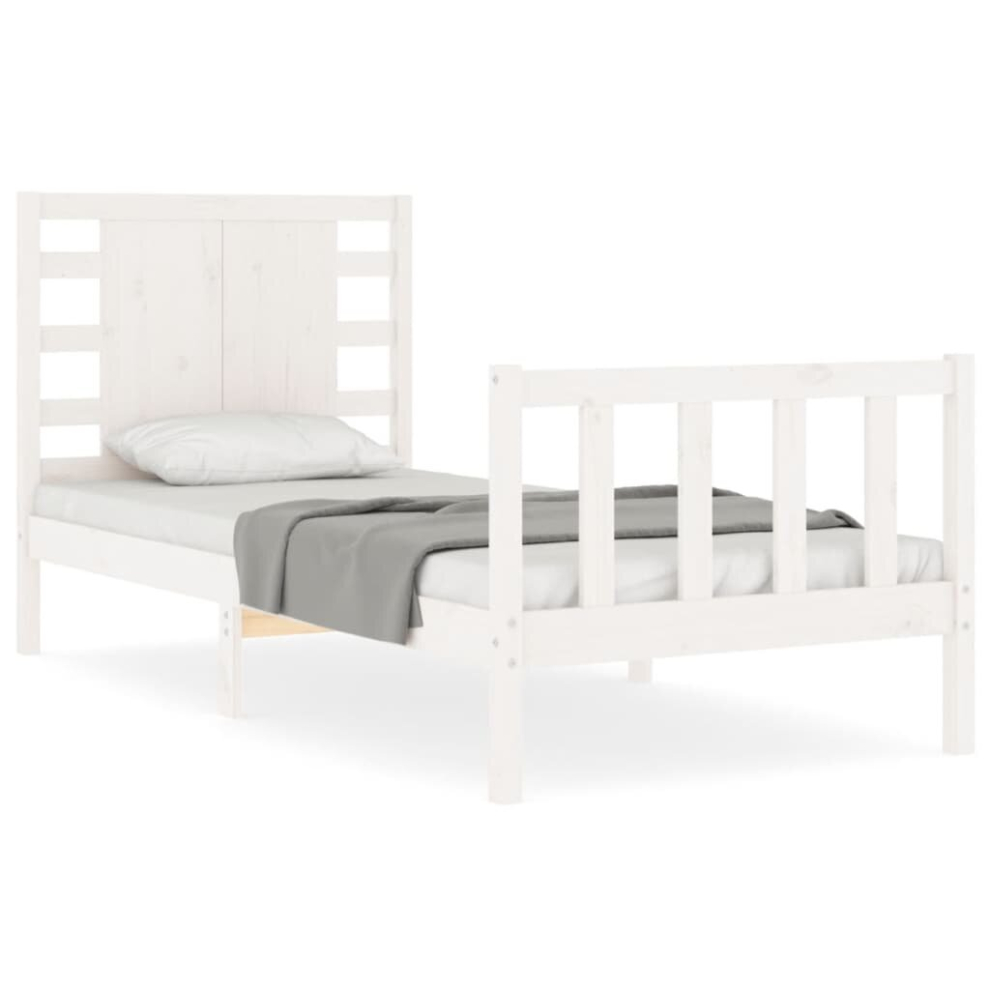 (white, 75 x 190 cm) vidaXL Bed Frame Bed Base Wooden Platform Bed with Headboard Double Solid Wood