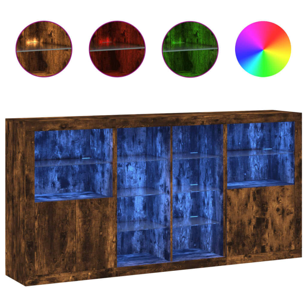 Vidaxl (Smoked Oak) Sideboard With Led Lights Home Cupboard Side Cabinet Storage Highboard