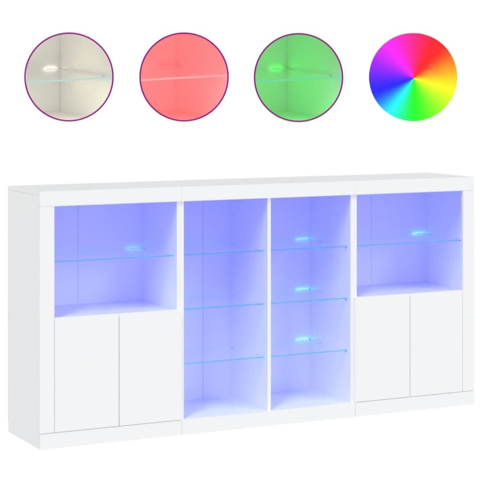 Vidaxl (White) Sideboard With Led Lights Home Cupboard Side Cabinet Storage Highboard