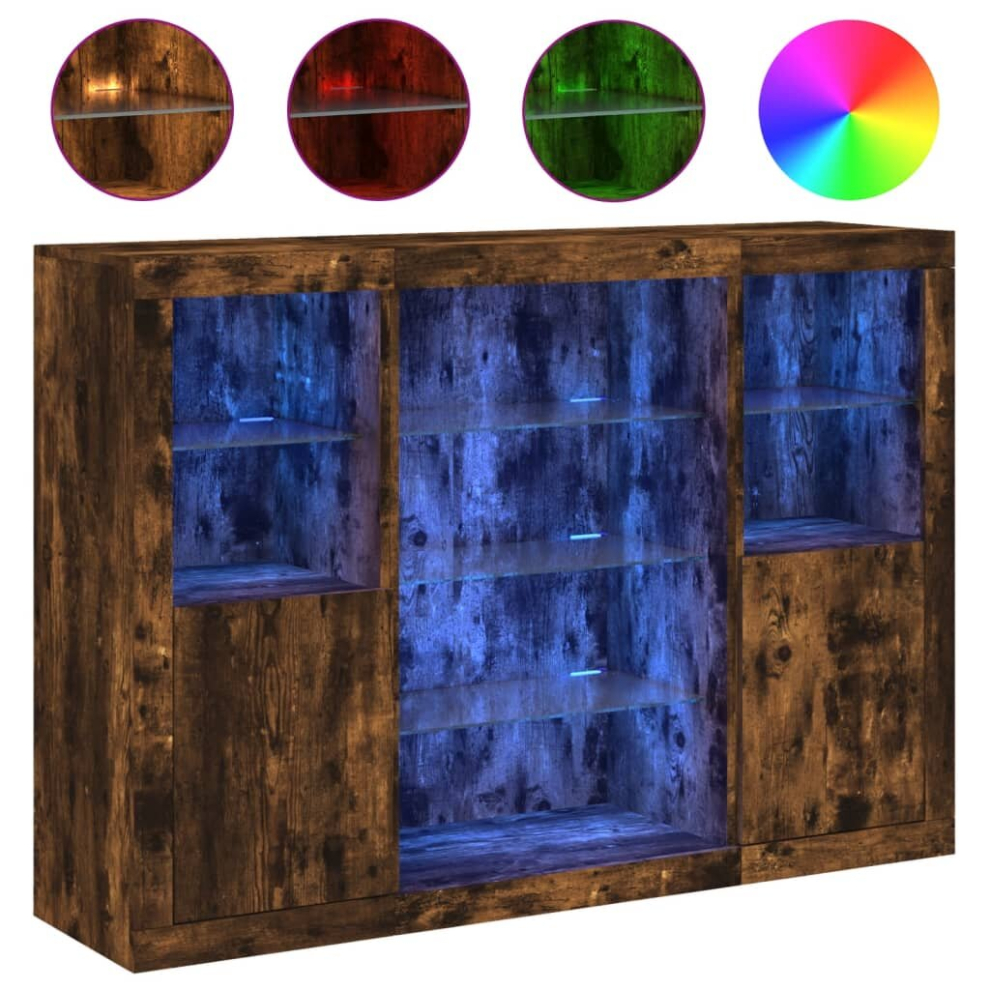 Vidaxl (Smoked Oak) Sideboards With Led Lights Cupboard Side Cabinet 3 Pcs Engineered Wood
