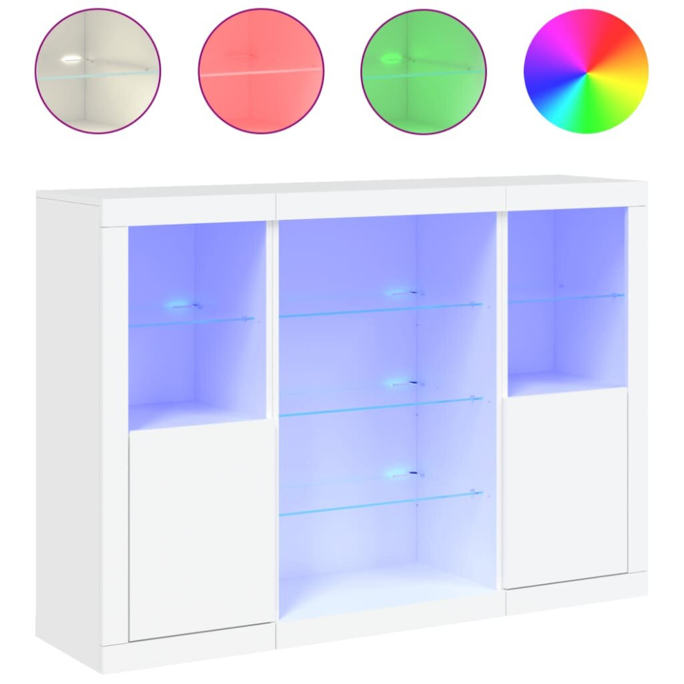 Vidaxl (White) Sideboards With Led Lights Cupboard Side Cabinet 3 Pcs Engineered Wood
