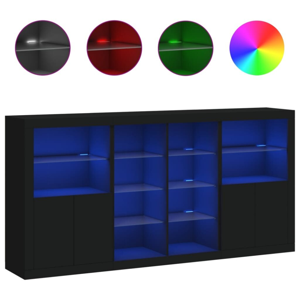 (black) vidaXL Sideboard with LED Lights Home Cupboard Side Cabinet Storage Highboard