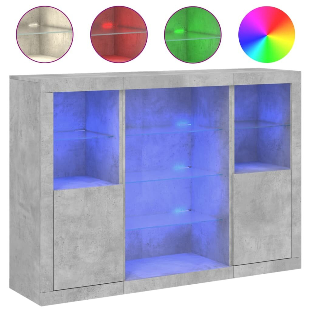Vidaxl (Concrete Grey) Sideboards With Led Lights Cupboard Side Cabinet 3 Pcs Engineered Wood
