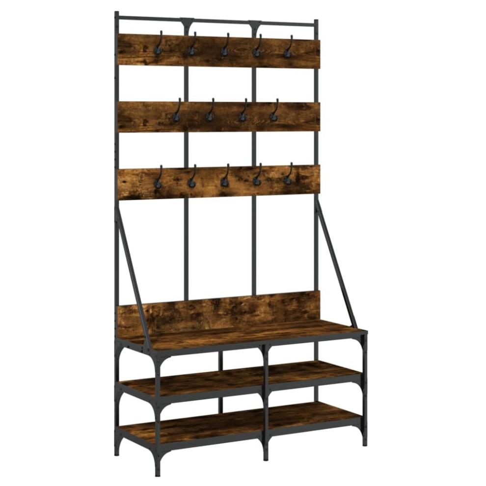 Vidaxl (Smoked Oak) Clothes Rack With Shoe Storage Garment Rack Clothes Shelf Clothes Rail