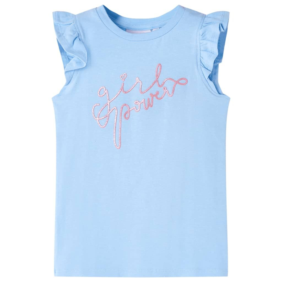 (blue, 128) Kids' T-shirt with Ruffle Sleeves Children's T Shirt Tee Top Glitter Print