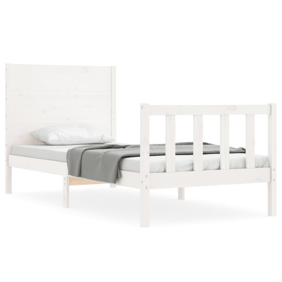 (white, 75 x 190 cm) vidaXL Bed Frame Bed Base Platform Bed with Headboard Small Single Solid Wood