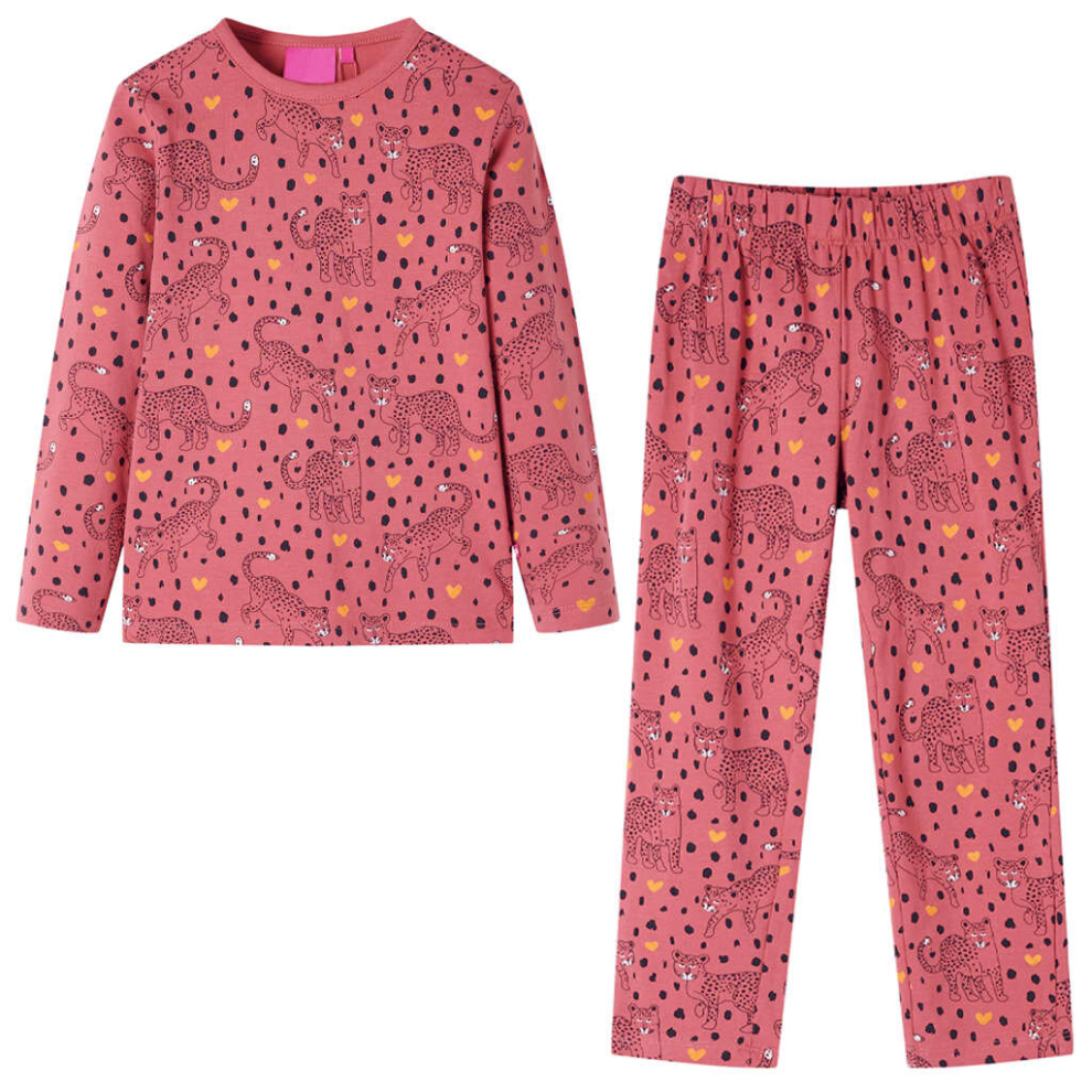 (104) Kids' Pyjamas with Long Sleeves Sleepwear Kids' PJs Leopard Print Old Pink