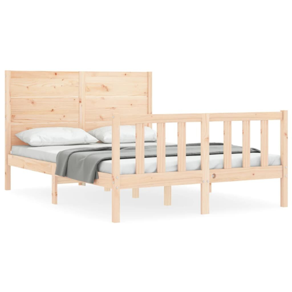 (natural, 135 x 190 cm) vidaXL Bed Frame Bed Base Platform Bed with Headboard Small Single Solid Wood