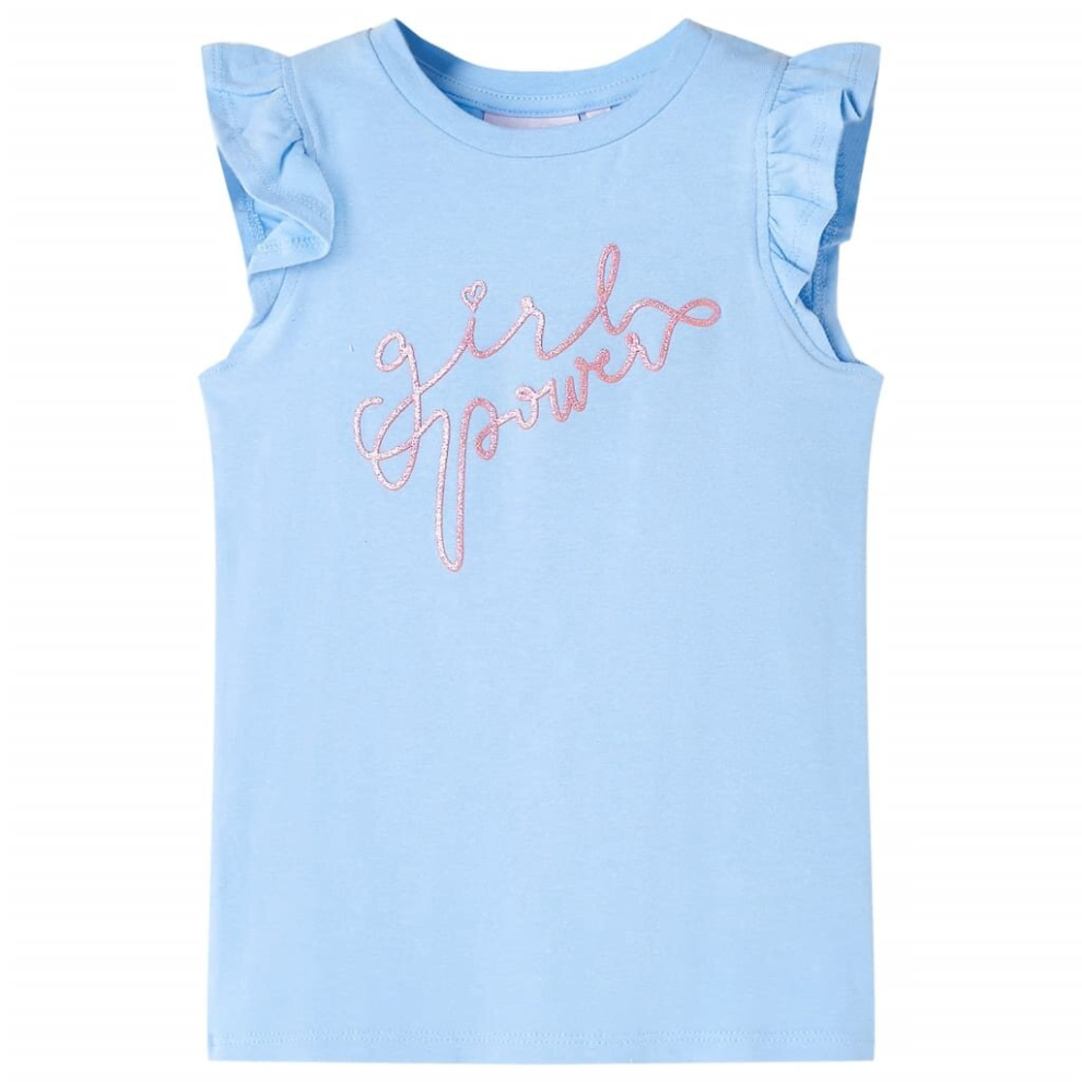 (blue, 92) Kids' T-shirt with Ruffle Sleeves Children's T Shirt Tee Top Glitter Print