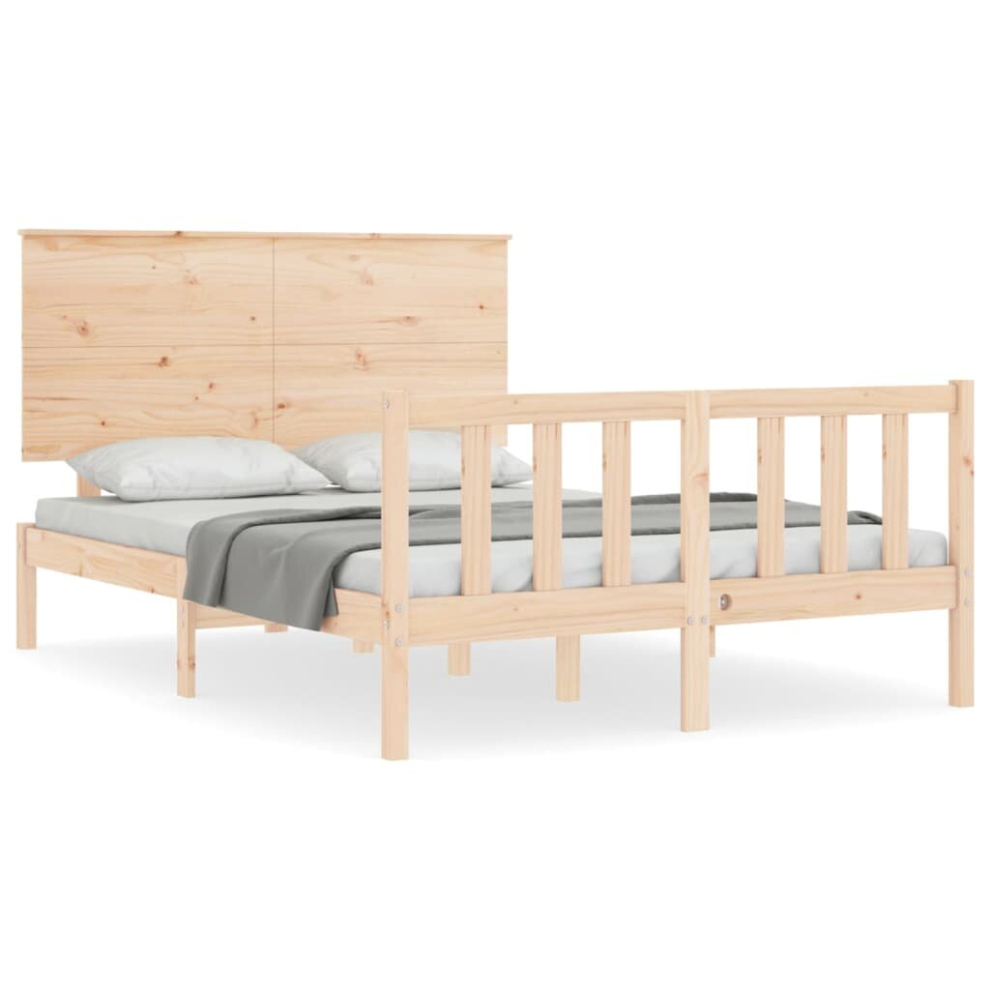 (natural, 135 x 190 cm) vidaXL Bed Frame Platform Bed with Headboard White Small Single Solid Wood