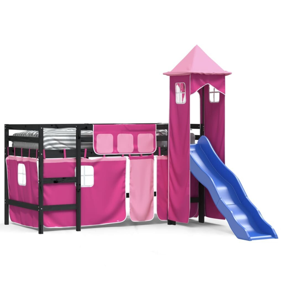 (black and pink, 90 x 190 cm) vidaXL Kids' Loft Bed with Tower Bed Frame Bedstead Bunk Bed Solid Wood Pine