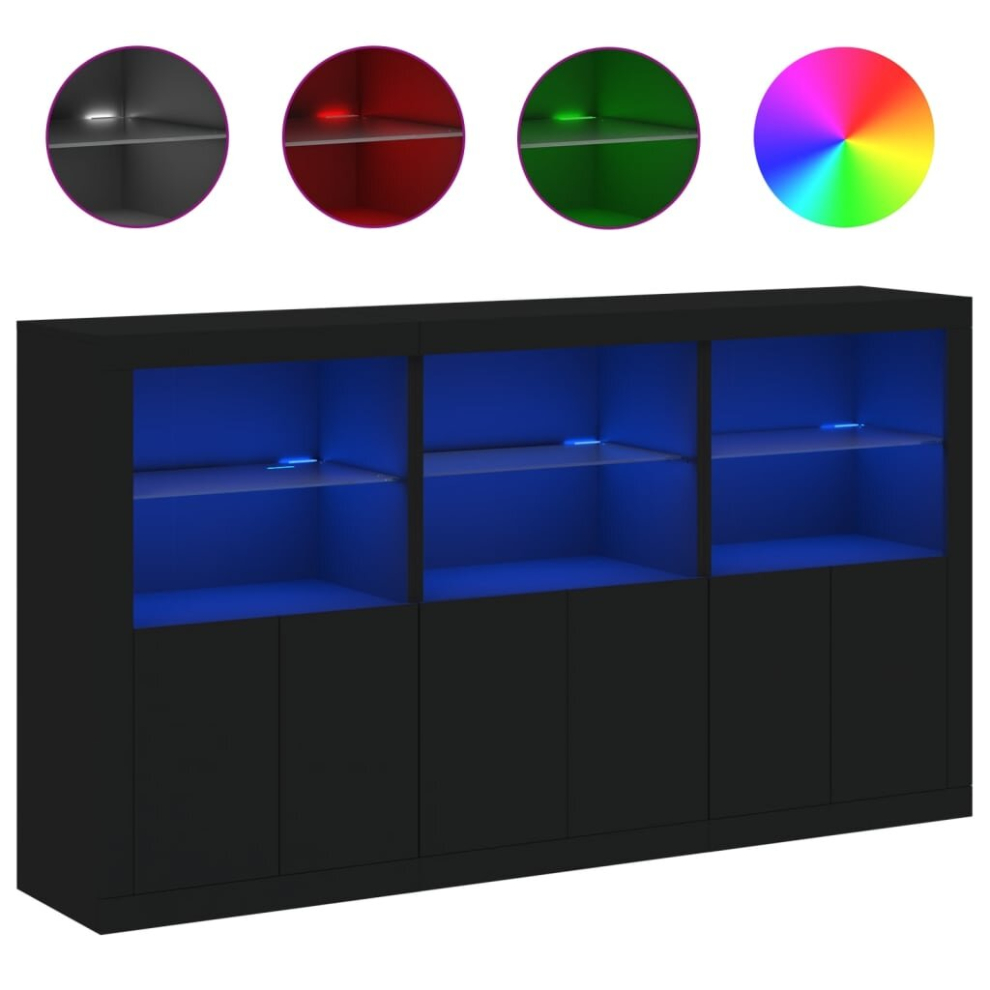 (black) vidaXL Sideboard with LED Lights Home Cupboard Side Cabinet Storage Highboard