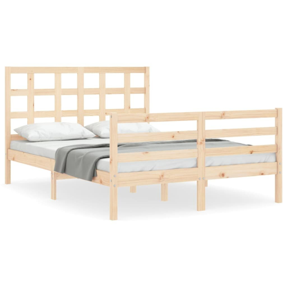 (natural, 140 x 190 cm) vidaXL Bed Frame Bed Base Wooden Platform Bed with Headboard Double Solid Wood