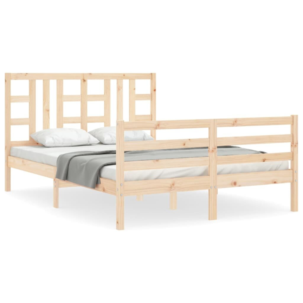 (natural) vidaXL Bed Frame Platform Bed with Headboard White Small Single Solid Wood