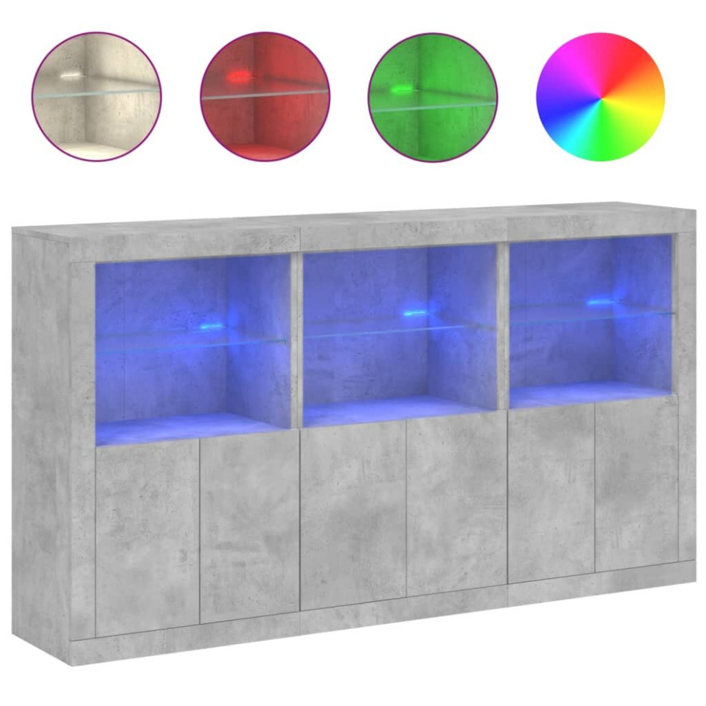 Vidaxl (Concrete Grey) Sideboard With Led Lights Home Cupboard Side Cabinet Storage Highboard