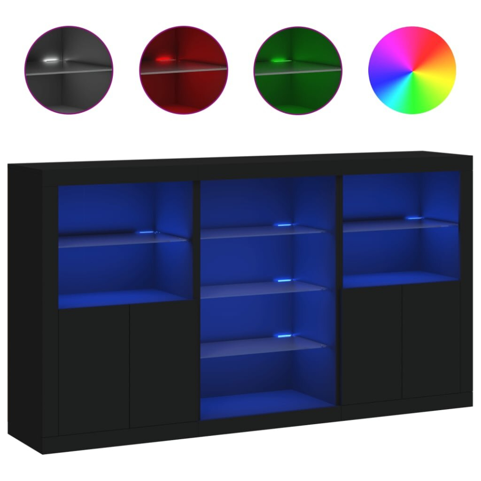 (black) vidaXL Sideboard With LED Lights Home Cupboard Side Cabinet Storage Highboard