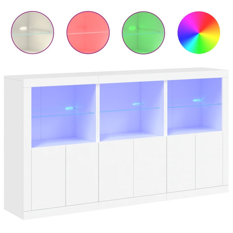 Vidaxl (White) Sideboard With Led Lights Home Cupboard Side Cabinet Storage Highboard