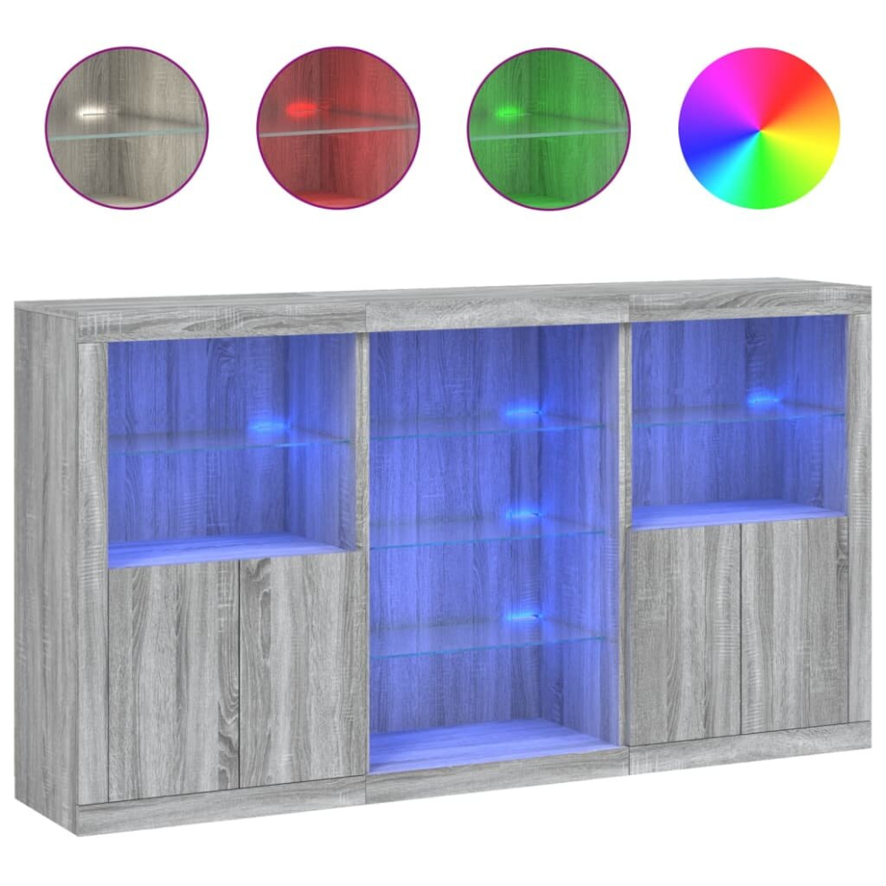 Vidaxl (Grey Sonoma) Sideboard With Led Lights Home Cupboard Side Cabinet Storage Highboard