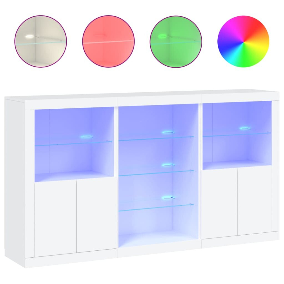Vidaxl (White) Sideboard With Led Lights Home Cupboard Side Cabinet Storage Highboard