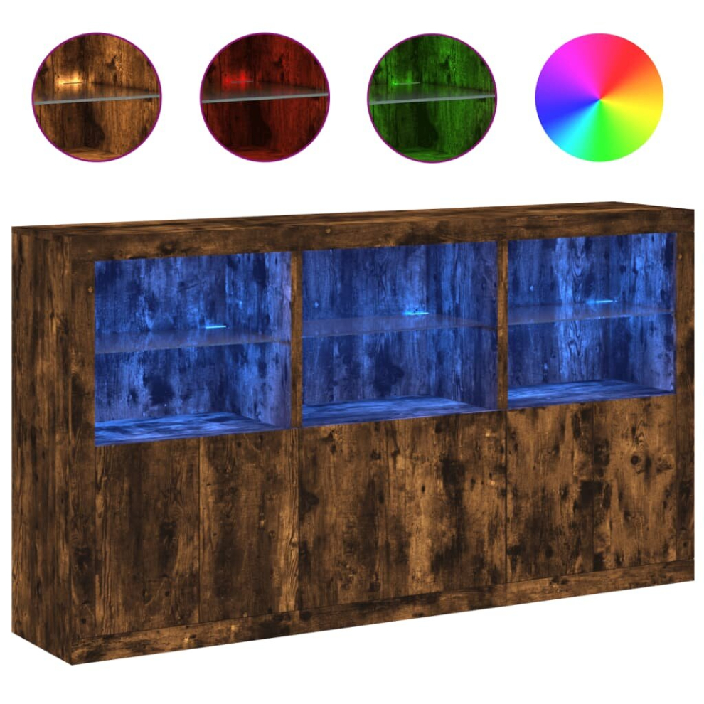 Vidaxl (Smoked Oak) Sideboard With Led Lights Home Cupboard Side Cabinet Storage Highboard