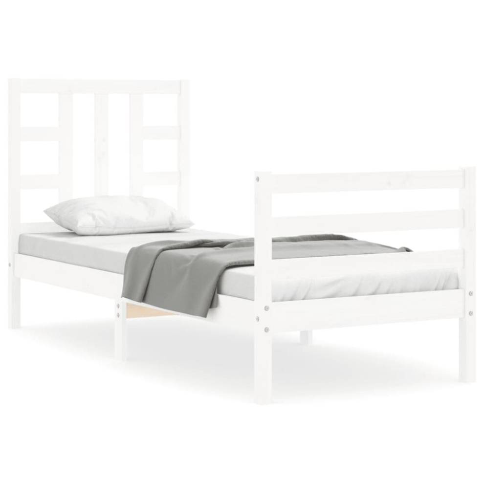 (white) vidaXL Bed Frame Platform Bed with Headboard White Small Single Solid Wood