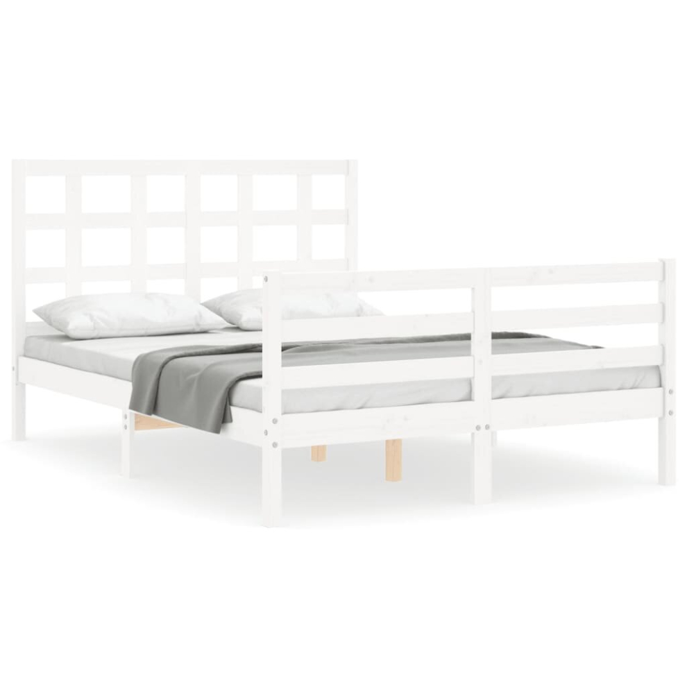 (white, 135 x 190 cm) vidaXL Bed Frame Bed Base Wooden Platform Bed with Headboard Double Solid Wood