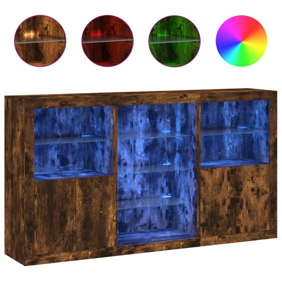 Vidaxl (Smoked Oak) Sideboard With Led Lights Home Cupboard Side Cabinet Storage Highboard