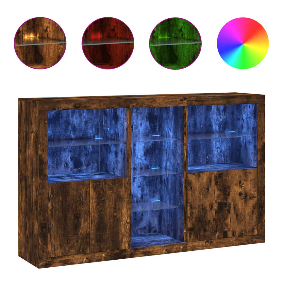 Vidaxl (Smoked Oak) Sideboard With Led Lights Home Cupboard Side Cabinet Storage Highboard