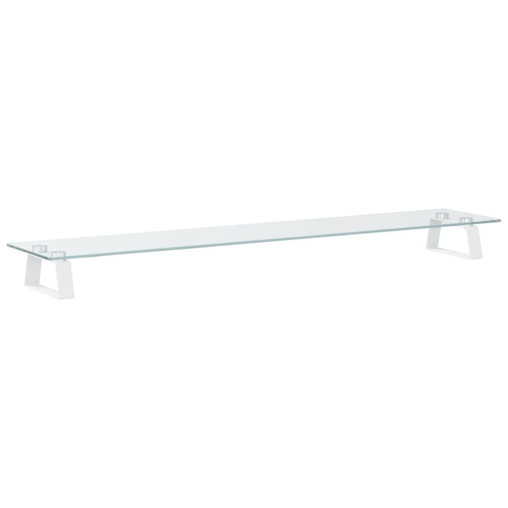 Vidaxl (White, 100 X 20 X 8 Cm) Monitor Stand Riser Computer Display Stand Tempered Glass And Metal