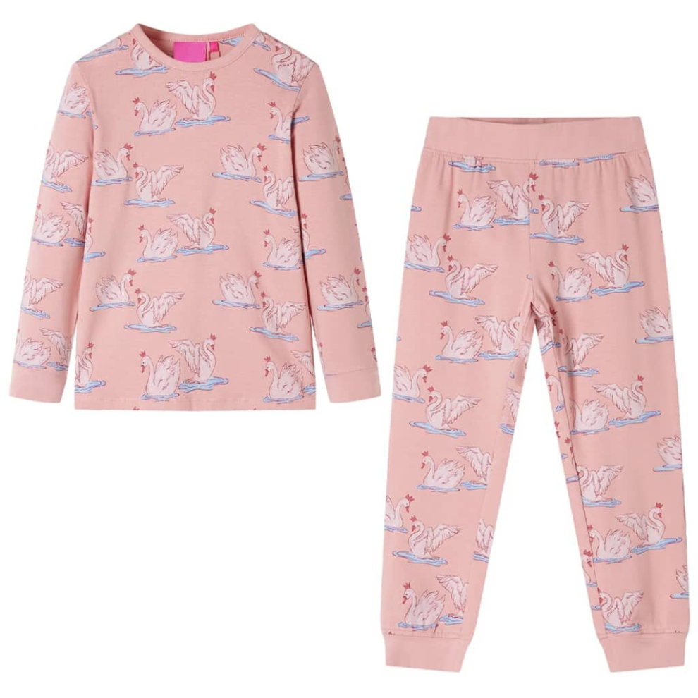 (92) Kids' Pyjamas with Long Sleeves Sleepwear Kids' PJs Swan Print Light Pink