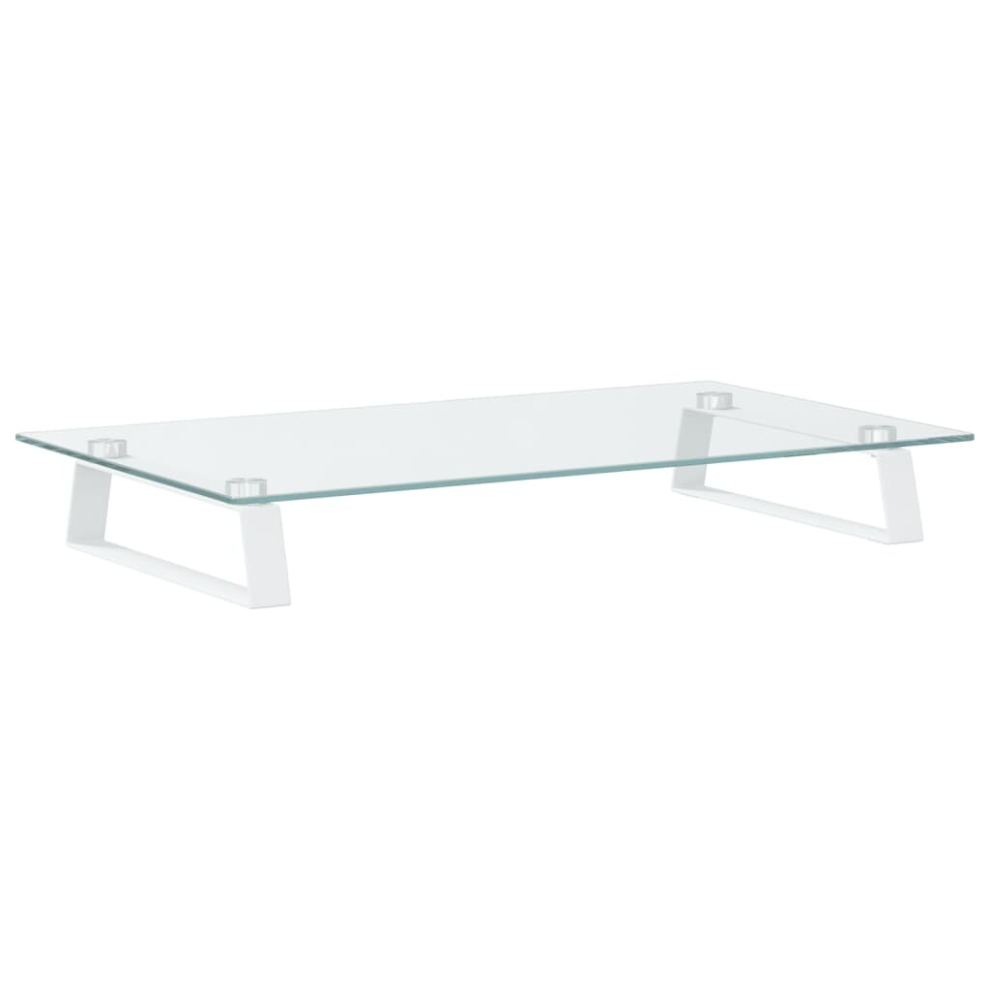 (, 60 X 35 X 8 Cm) Vidaxl Monitor Stand Riser Computer Display Stand Tempered Glass And Metal White 8721012216402