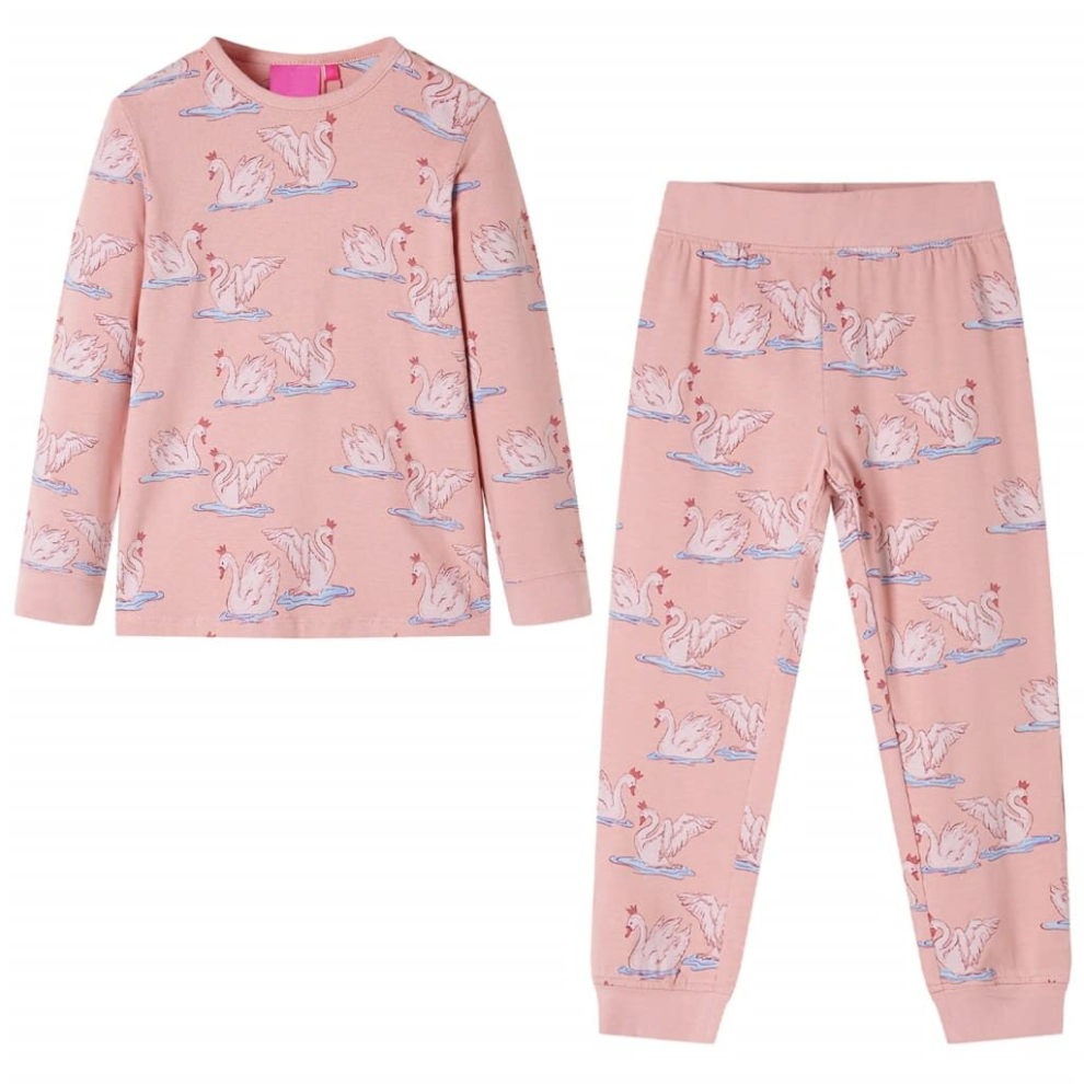 (140) Kids' Pyjamas with Long Sleeves Sleepwear Kids' PJs Swan Print Light Pink