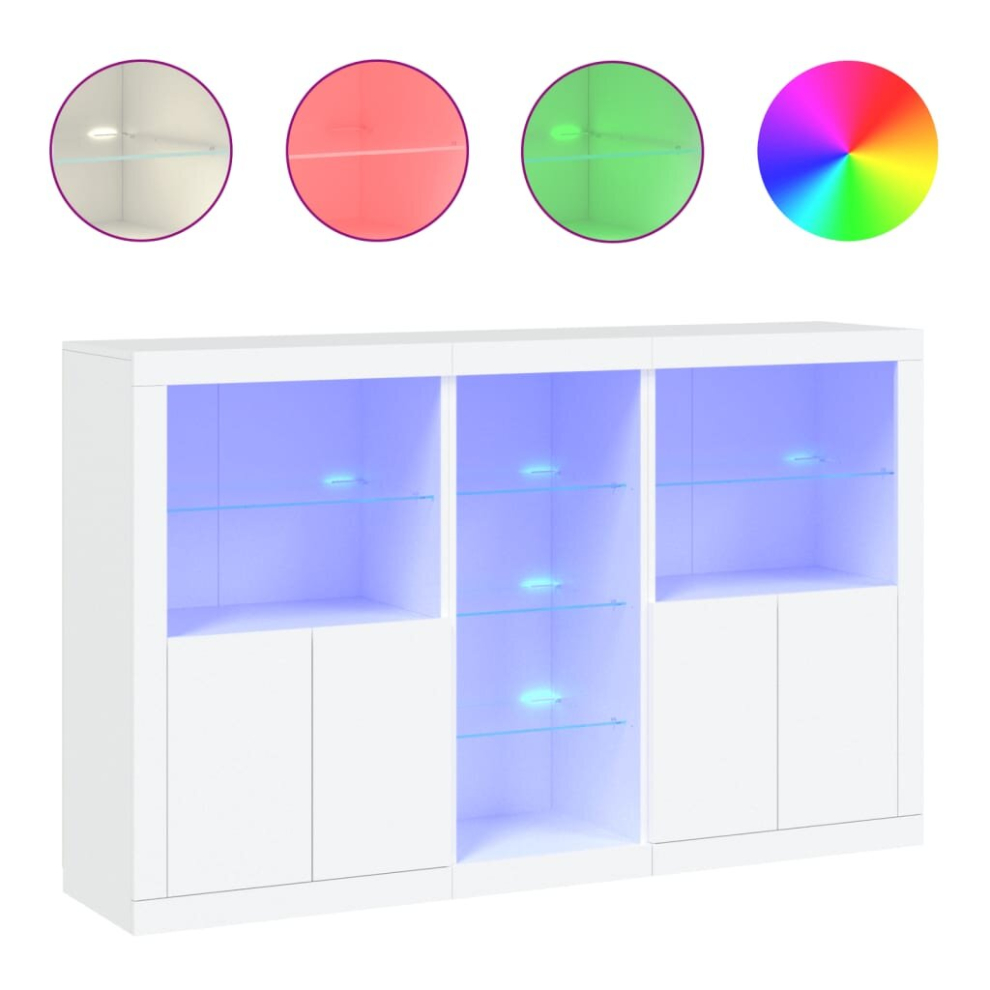 Vidaxl (White) Sideboard With Led Lights Home Cupboard Side Cabinet Storage Highboard